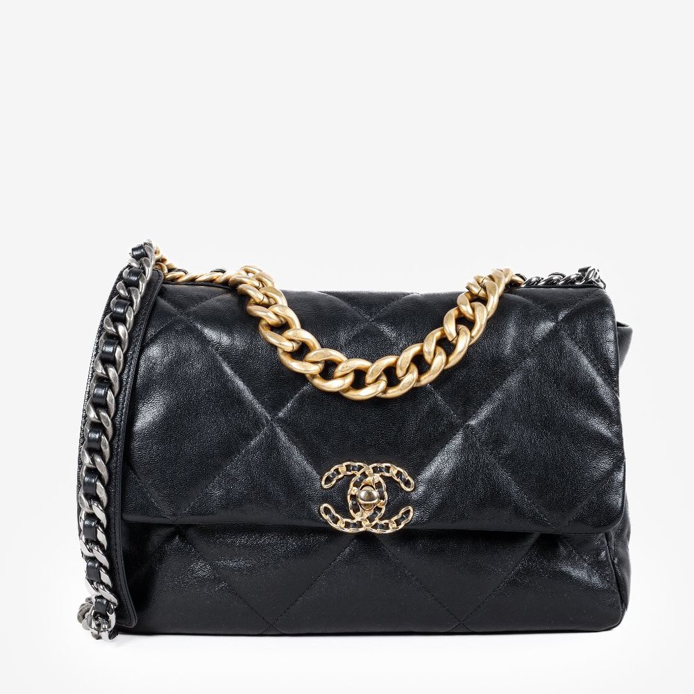 Chanel 19 Large Black Lambskin Quilted Handbag